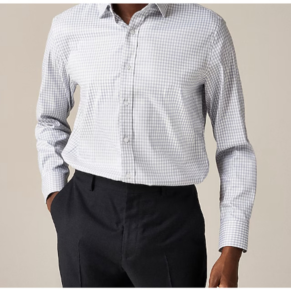 NWT J. Crew Slim Bowery Performance Stretch Shirt Spread Collar White Gray S - Picture 1 of 14